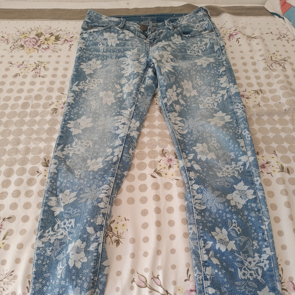 Revolution Blue Skinny Jeans with Floral Print